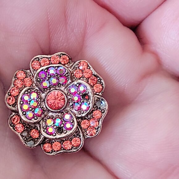 Vintage 1980s Floral Clip-On Earrings with Colorful Sparkling Rhinestones - Picture 6 of 7